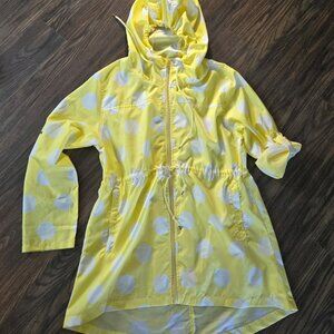 PARKA IN A POCKET Lemon Yellow & White Polka Dotted Windbreaker NWOT/SIZE L